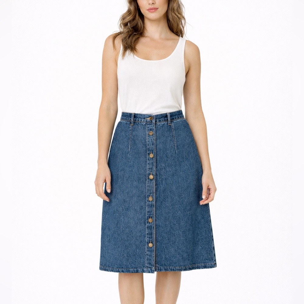 M Story | Midi Button Down Denim‎ Skirt Size Small Festival Boho Fall Prairie